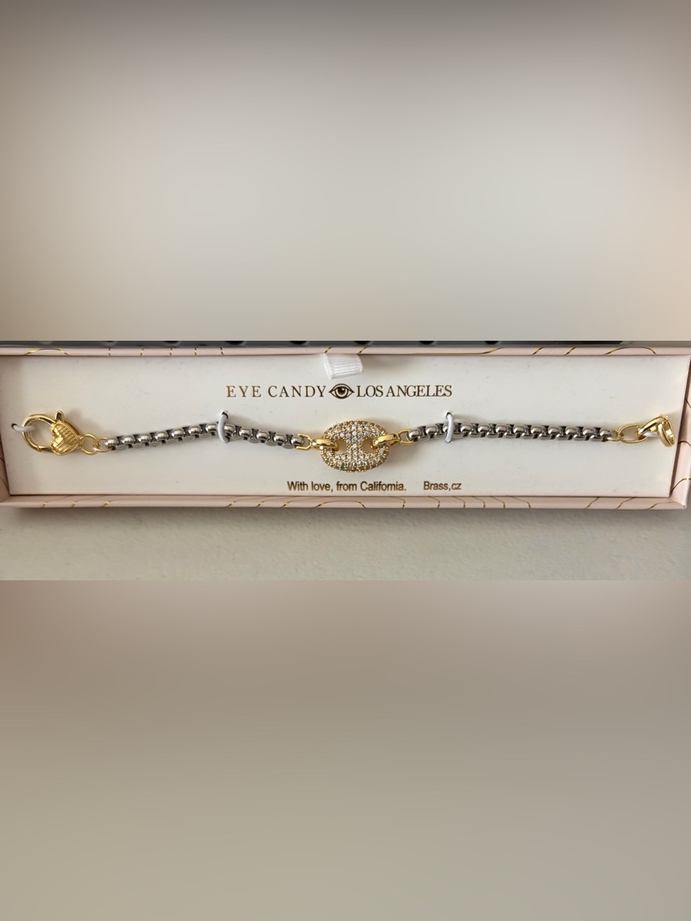 Eyecandy Two-Tone Pavé Oval Link Bracelet - Gold & Silver